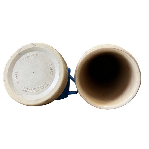 Vintage Aladdin 1 Liter Thermos Blue & White Plastic with Cup and Closure - Picture 9 of 10